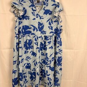 SHEIN Blue Floral Ruffle Kids Dress